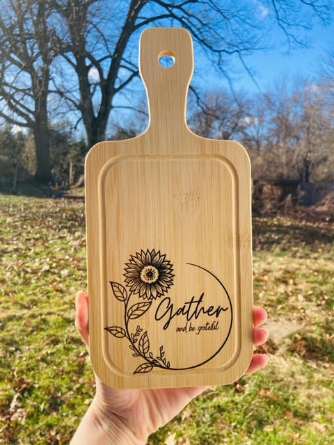 "Gather And Be Grateful" Bamboo Engraved Cutting Board